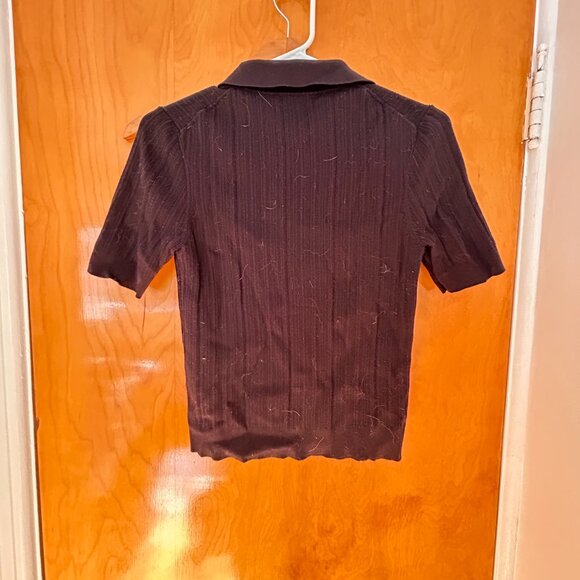 Haut polo noir en maille / Black knit polo top - Picture 2 of 3